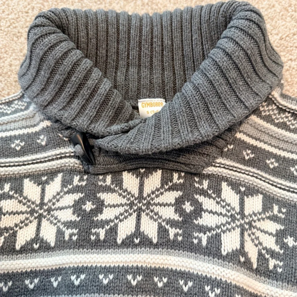 Gymboree Shawl Collar Sweater Boys S 5-6 Grey Fair Isle Snowflake Toggle Knit